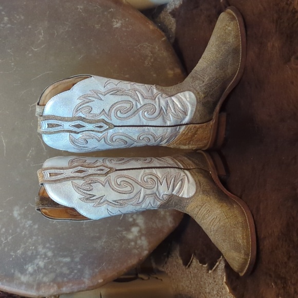 BOULET #2083 metallic leather cowgirl western boots square toe sz 6.5 like new - Picture 8 of 16